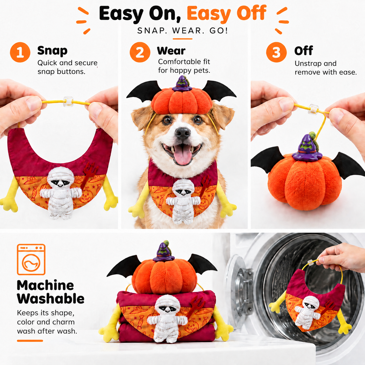 How to put on and remove the Halloween pet costume set