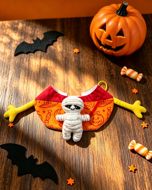 Halloween mummy dog bib displayed flat